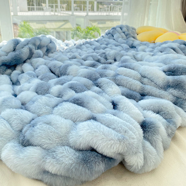 Faux Fur Blanket - Plush - White - Light Brown - 4 Colors - 2