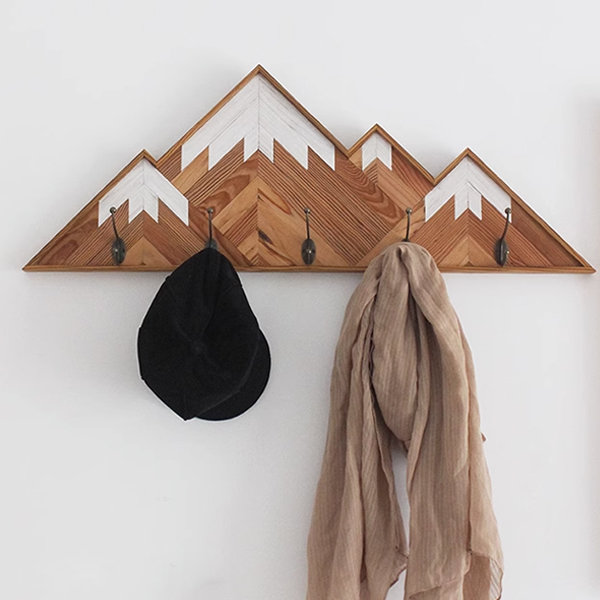 Creative Mountain Range Wall Hooks - Wood - Metal - White Snow