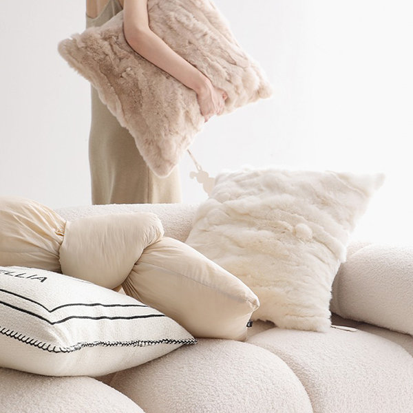 2pcs/set Beige Winter Car Seat Cushions Set With Faux Rabbit Fur