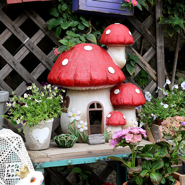 Cute Mushroom House Miniature Resin Ornament Fairy Garden Flower