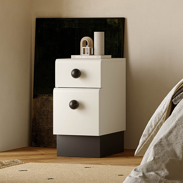 Minimalist Bedside Table - With 2 Drawers - Pine Wood