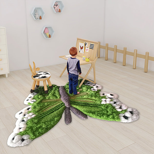 Butterfly Shaped Bedside Rug - A Functional Piece - Green