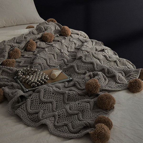 Nordic Style Pom Pom Blanket Red Gray Beige Provides Long lasting Warmth from Apollo Box