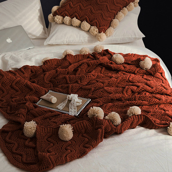 Nordic Style Pom Pom Blanket Red Gray Beige Provides Long lasting Warmth from Apollo Box