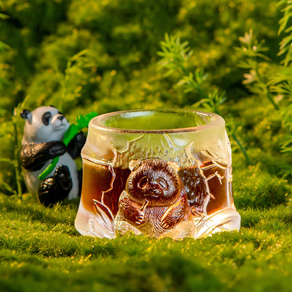 Cartoon Panda Tea Cup - Glass - Bamboo Embossed - ApolloBox