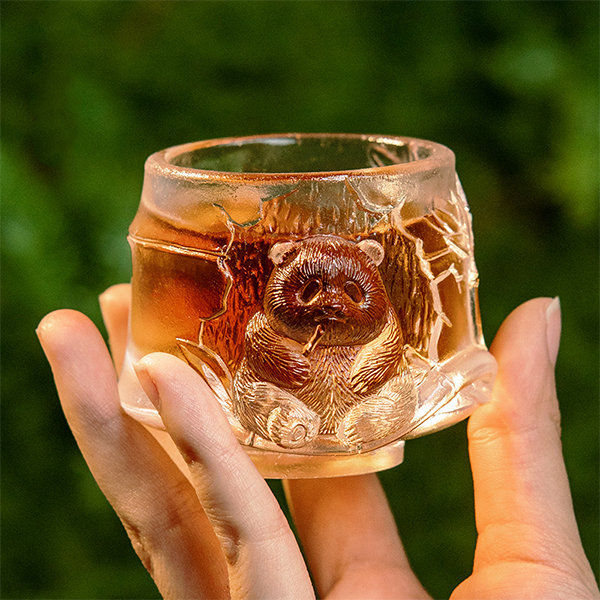 Cartoon Panda Tea Cup - Glass - Bamboo Embossed from Apollo Box
