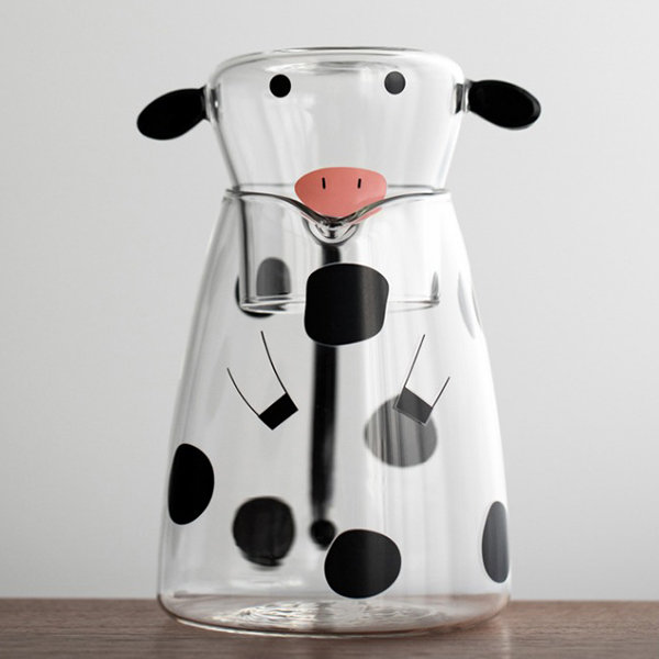 Cow Print Bedside Night Water Carafe And Tea Cup, Clear Cow