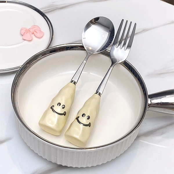 Adorable Smiley Face Tableware - Stainless Steel - Spoon - Fork