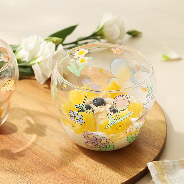 Kawaii Rabbit Flower Glass Cup Cute Coffee Wine Bubble Tea Milk