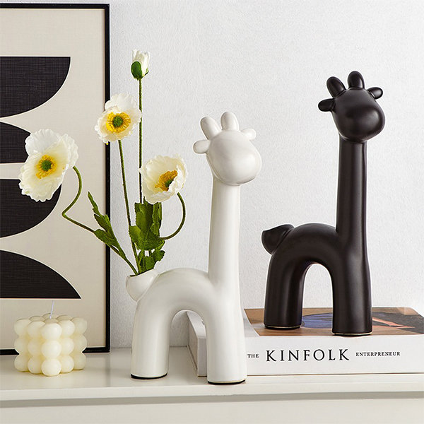 Deer Flower Vase - Ceramic - Black - White - A Modern Flair