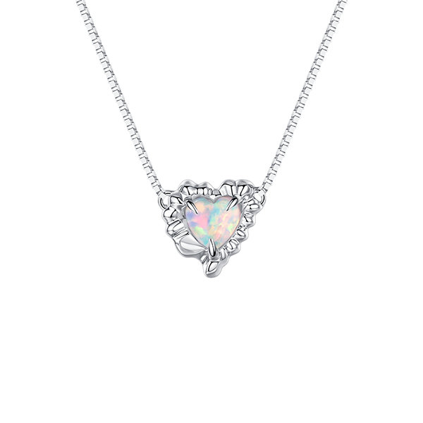 Heart Opal Necklace - 925 Silver - Unique Piece