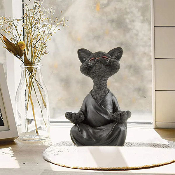 Meditating Cat Decoration - Resin - Symbol of Stillness and Mindfulness -  ApolloBox