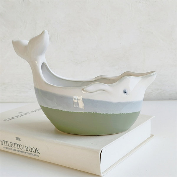 Whale Shaped Fruit Bowl - Ceramic - Blue - Green