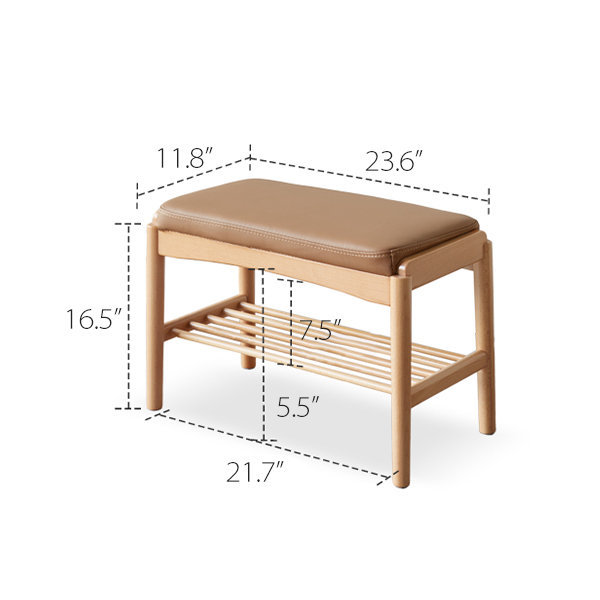 16.54 in. x 23.62 in.x 11.82 in. Natural Brown Solid Wood Shoe Bench, Beech Wood Storage Rack Organizer, Nature