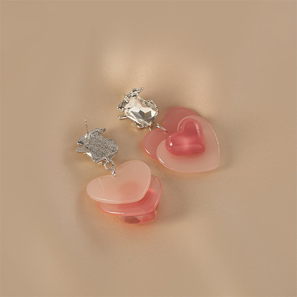 Pink Heart Earrings - Studs - Zircon - 18k Gold - ApolloBox