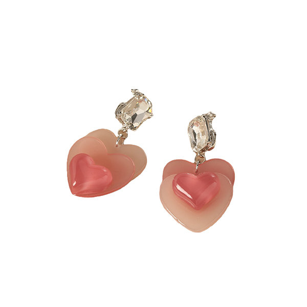 Gold plated earrings heart shape/ Aretes de oro laminado-Pink