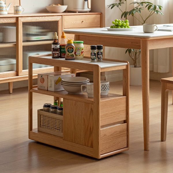 Removable Side Table - With Wheels - Cabinet - Beech - Walnut