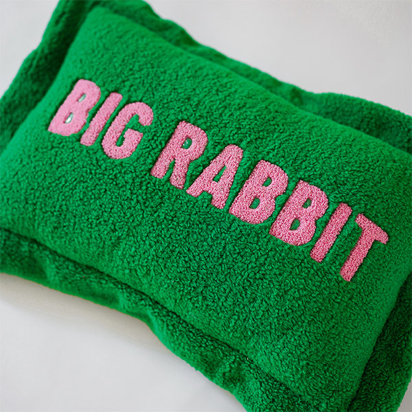 Green Lumbar Pillow - Pink Words Of Big Rabbit - Soft And Cozy