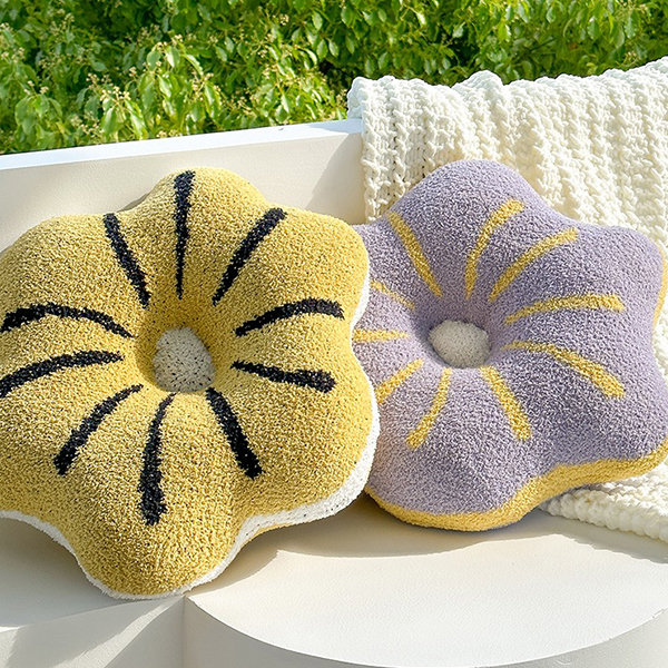 Flower Shaped Pillow - Polyester - Purple - Yellow - Bloom In Comfort