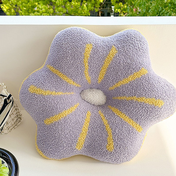 Flower Shaped Pillow - Polyester - Purple - Yellow - Bloom In Comfort
