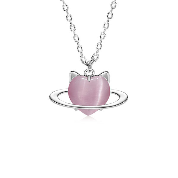 Heart Shaped Cat Necklace - Titanium Steel - Crafted with