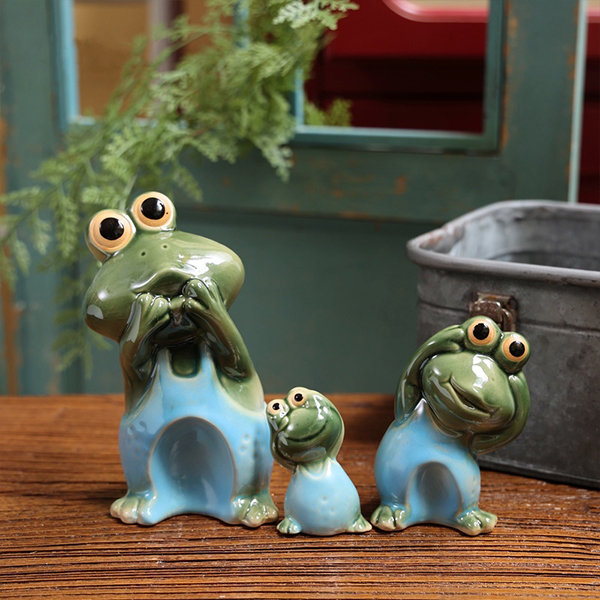 Green Frog Home Desktop Decor - Ceramic - A Trio of Charm for Your