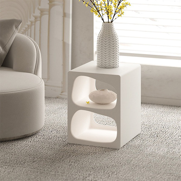 Cave Inspired Side Table - White - 2 Tiers - Ample Space