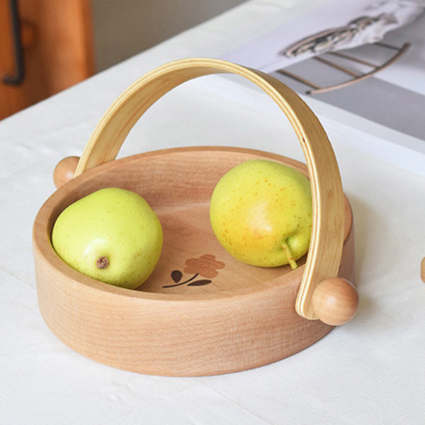Floral Handheld Fruit Basket - Wood - Convenient Handle