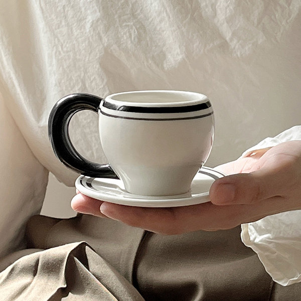 Vintage Tea Cup And Saucer Set - Ceramic - Gray from Apollo Box