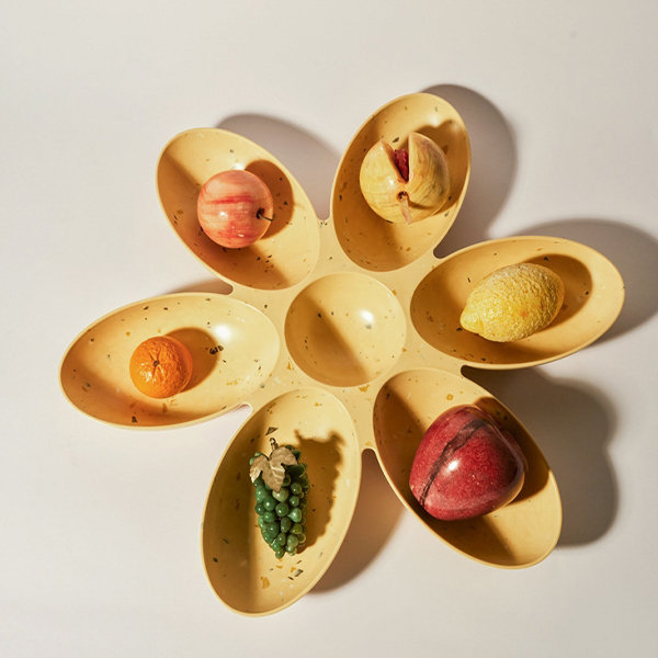 Yolk Hued Six Petaled Fruit Plate - Bamboo Fiber - Beauty And Sustainability