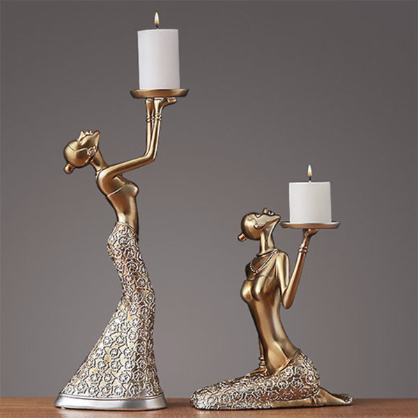 Women Figures Candle Holder Set - Resin - 2 PCs - Copper - Silver - 3  Colors from Apollo Box
