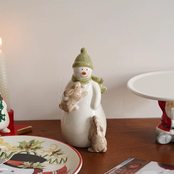 Christmas Snowman Rabbit Ornament - Ceramic - A Festive Vintage Touch
