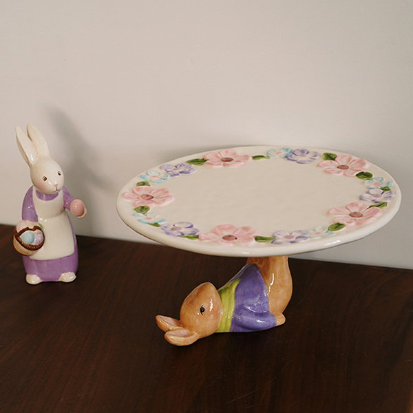 Floral Bunny Elevated Plate - Ceramic - Whimsical Design