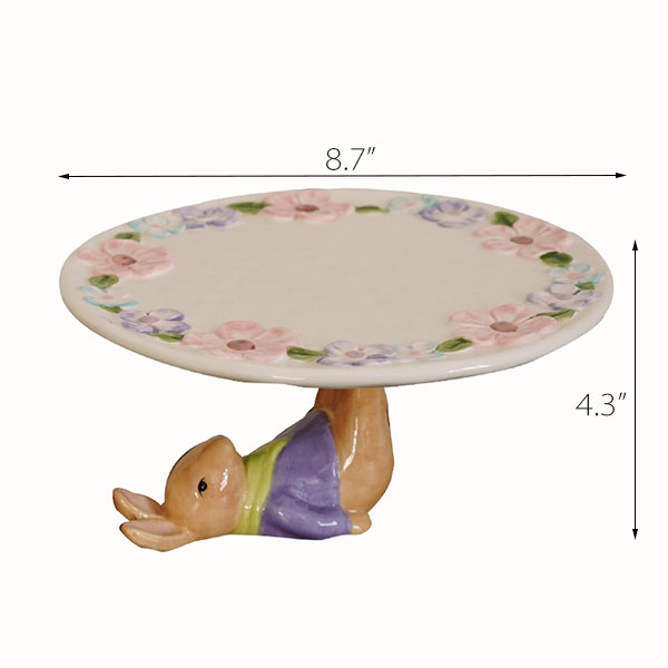 Floral Bunny Elevated Plate - Ceramic - Whimsical Design