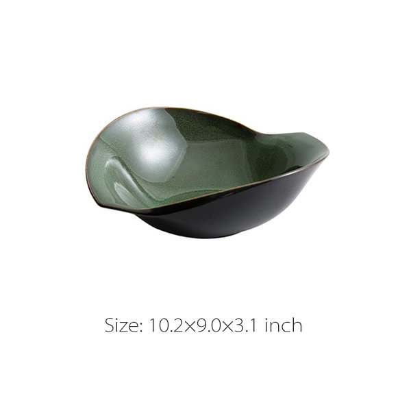 Kiln-Transformed Ceramic Leaf-Shaped Deep Dish - Green - Blue - Perfect For Soups And Broths