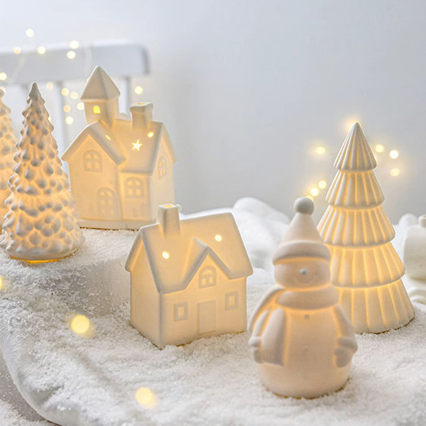 Christmas Tabletop Ornament - Whimsical House And Tree Design