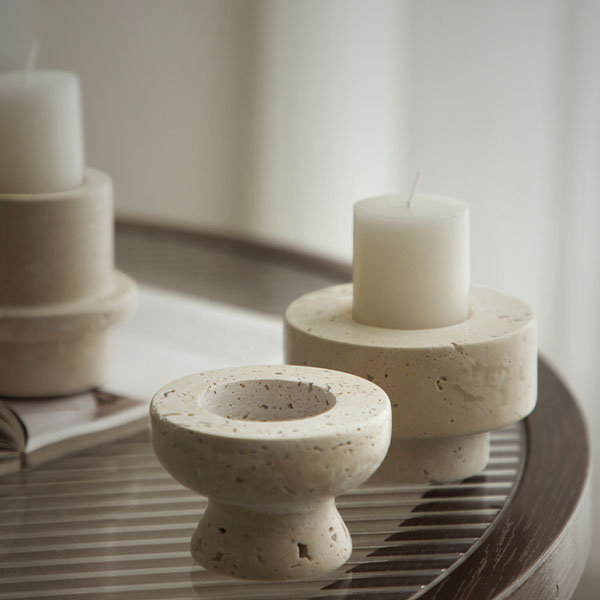 Marble Candle Holder Decoration - Cave Stone - Unique Pitted Design For Added Charm