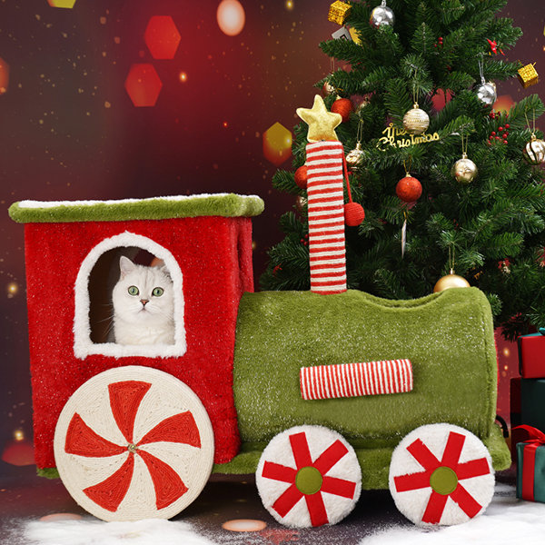 Christmas Train Cat Bed - Scratching Board - Unveil A Festive Surprise