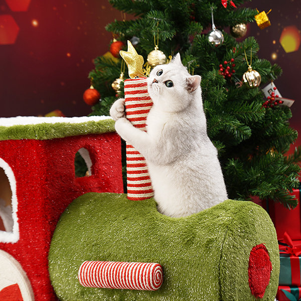 Christmas Train Cat Bed - Scratching Board - Unveil A Festive Surprise