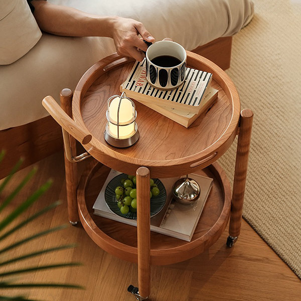 Japanese Cherry Wood Side Table - Storage Cabinet - 2 Drawers - ApolloBox