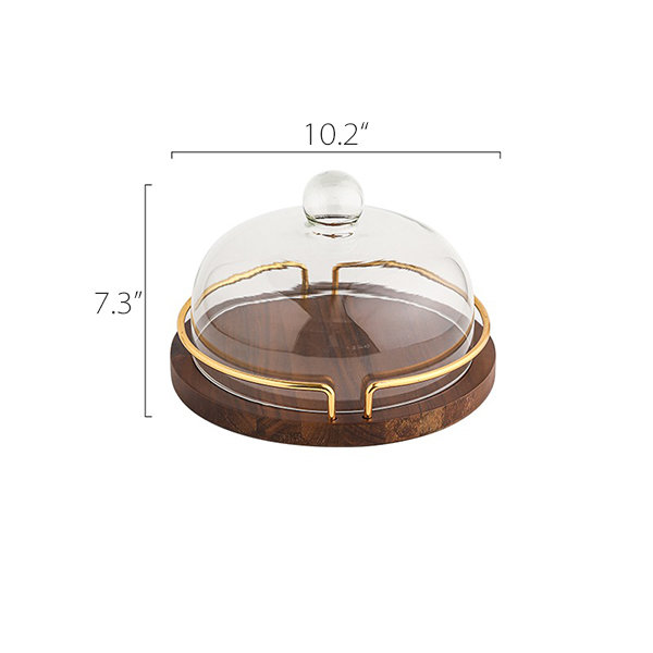 Double-Handled Cake Tray - Wood Base - Transparent Glass Dome