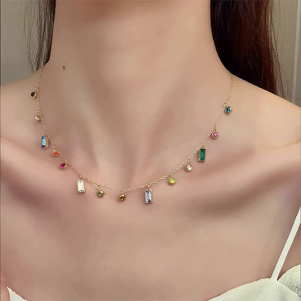  Metmejiao Fashion Crystal Necklace Invisible Line Zircon  Clavicle Chain Women Accessories : Home & Kitchen