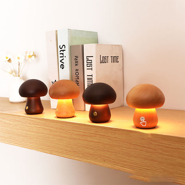 Mushroom Night Light - Beech Wood - One-touch Switch with Stepless Dimming  - ApolloBox