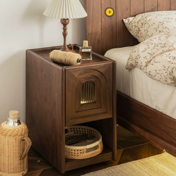 Vintage Ultra-Narrow Bedside Table - Black Walnut Wood - Compact Design For Tight Spaces