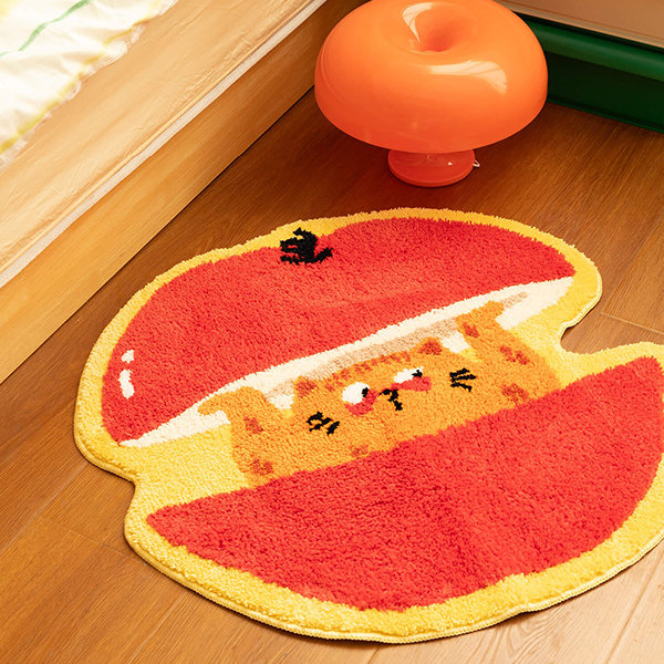 Cartoon Cat Mat - Vibrant Red And Yellow Colors - Anti-slip Backing For Safety