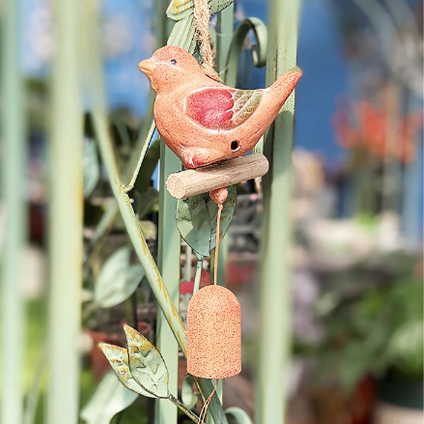 Handcrafted Porcelain Wind Chime on Real Grapevine, Brown Leaf, 12