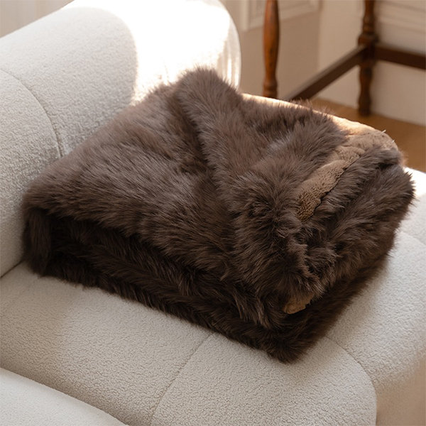 Faux Fur Blanket - Plush - White - Light Brown - 4 Colors - 2