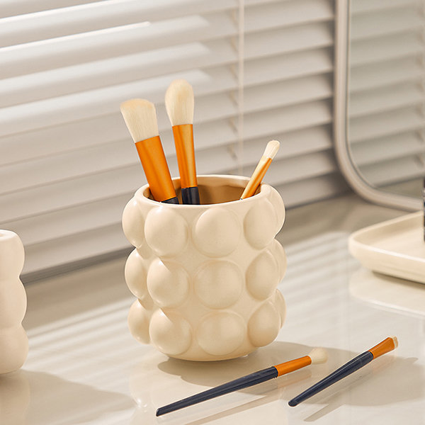 Creamy Makeup Brush Holder - Beige - Silver - Sturdy and Spacious -  ApolloBox