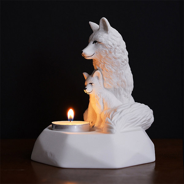 Arctic Fox Candle Holder - Ceramic - Whispering Winter Glow