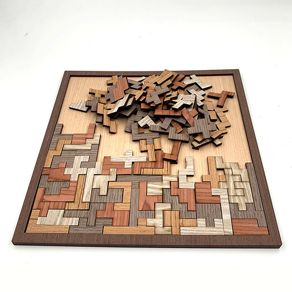 Tetris-Inspired Puzzle Set - Engaging Brain Teaser - Aesthetic Wooden Craft